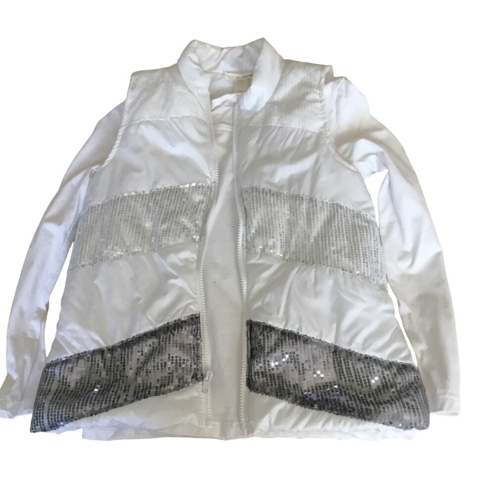 Self Esteem White Long Sleeve T-Shirt Vest Sequins Glitter Girls Size Large Set